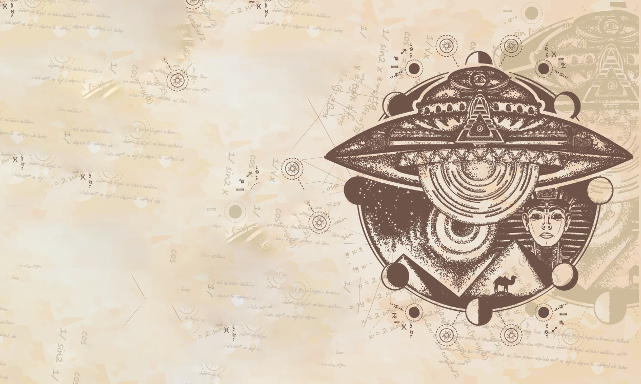 An artists rendering of Ancient Egyptian symbols, a ufo.